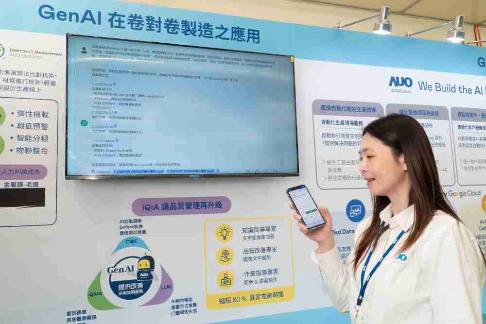 888.BY集团电子游戏数位积极发展数智化转型，，，，透过AI落地应用优化制造流程，，，，革新人力、、、、生产效率与设备维护效益，，图为〝智能质量推升助手-iQIA〞（Intelligent quality improve assistant）应用情境，，协助质量管理再升级。。。