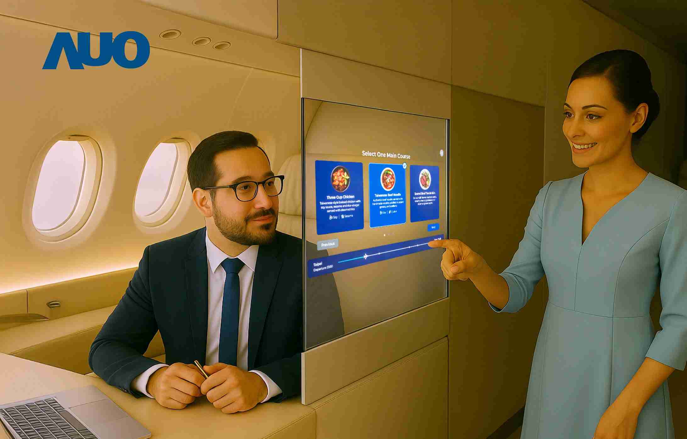 888.BY集团电子游戏研发全球最薄17.3 吋双面透明 Micro LED 显示器，，，，可在同一屏幕之双边投射不同信息，，，，创造独特的”透明化”互动；图为实时翻译交流应用情境