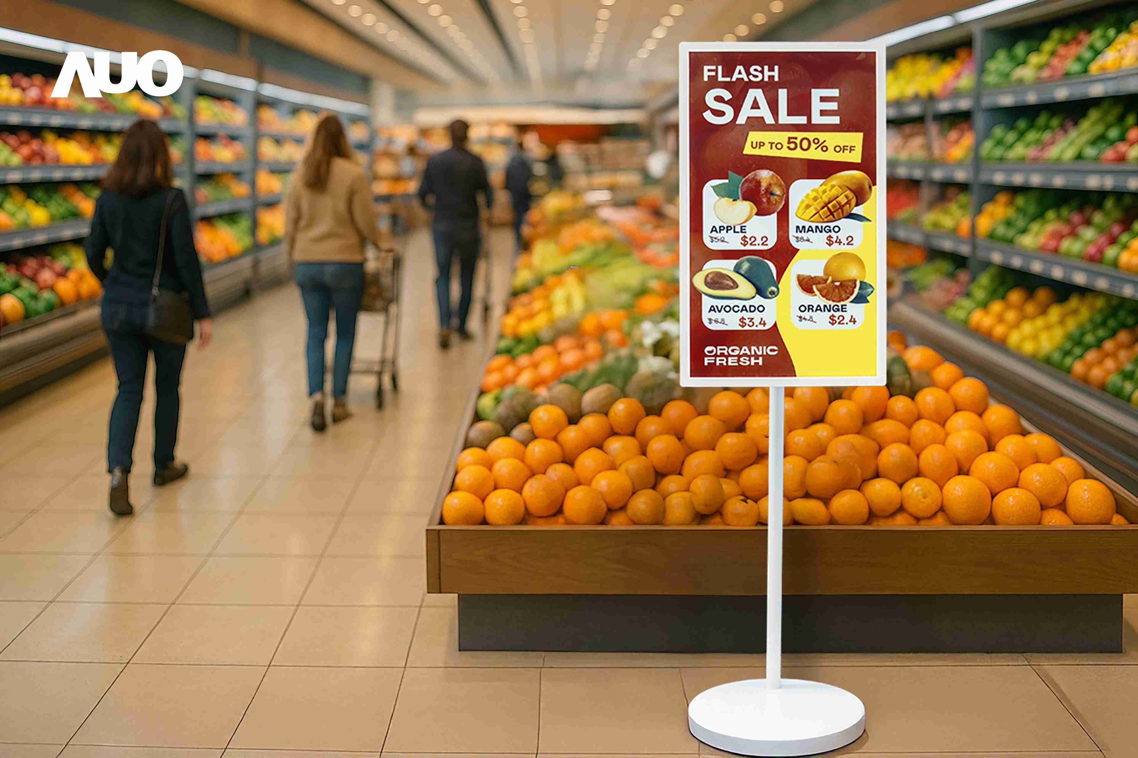 达擎首亮相低功耗、、全彩的〝aecoPost电子纸解决方案〞，，，仅在更新画面时需要微量的电力驱动，，无需布建电线的便捷设计，，使其可灵活应用、、、、随意置放，，，并可透过云端或行动装置app，，，轻松管理及排程广告内容，，，，晋升店头营销利器。。。